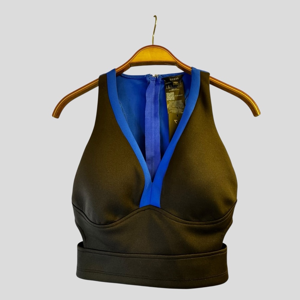 Guess Women's Blue Black Halter Crop Top Y2K Style Size S